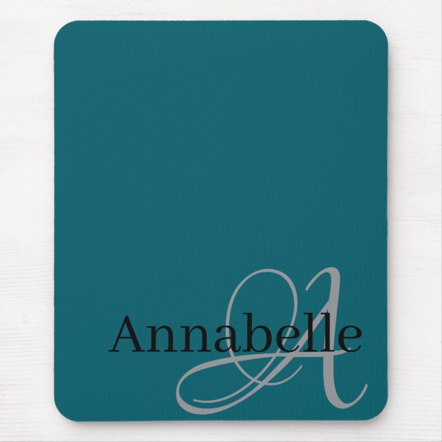 Simple and Elegant blue Monogram and Name  Mouse Mat (Front)