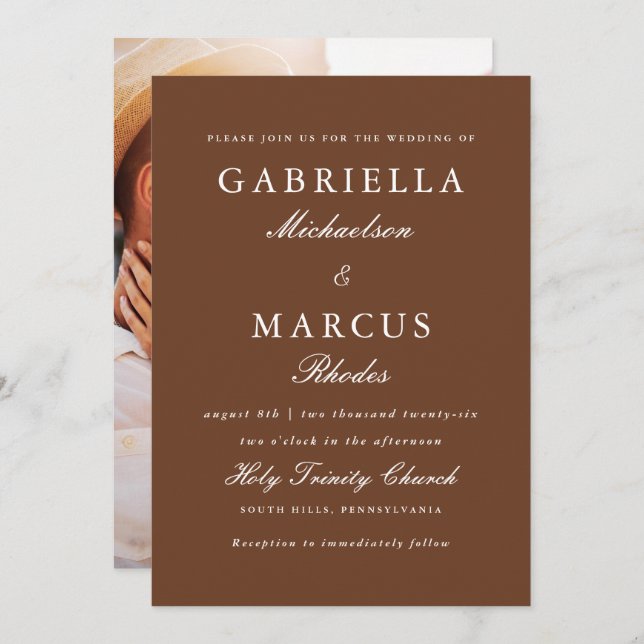 Simple and Elegant Brown Photo Wedding  Invitation (Front/Back)