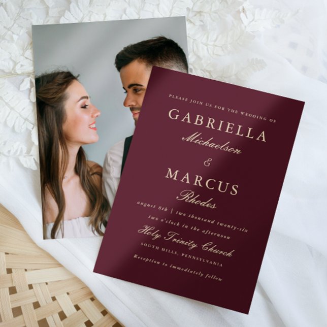 Simple and Elegant Burgundy Photo Wedding Invitation (Creator Uploaded)