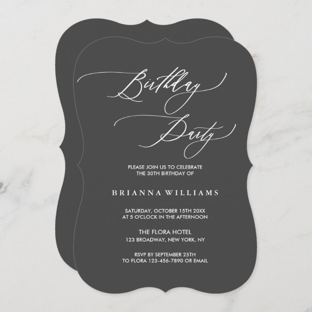 Simple and Elegant Calligraphy Birthday Party Invitation (Front/Back)