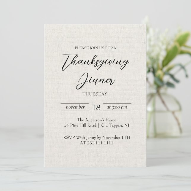 Simple and Elegant Canvas Thanksgiving Dinner Invitation (Standing Front)