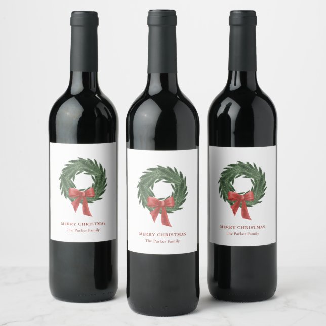 Simple and Elegant Christmas Wreath | Holiday Wine Label (Bottles)
