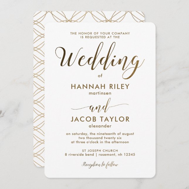 Simple and Elegant Copper Look with White Wedding Invitation (Front/Back)