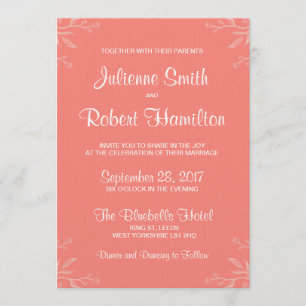 Simple and Elegant Coral Pink Wedding Invitation