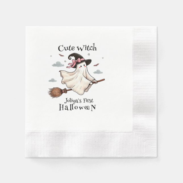 Simple and Elegant Cute witch first Halloween Napkin (Front)