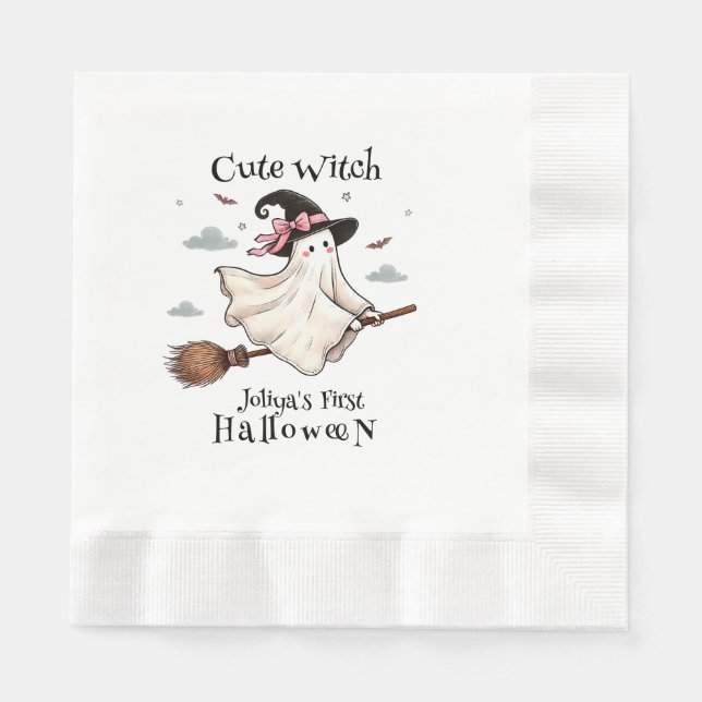 Simple and Elegant Cute witch first Halloween Napkin (Front)