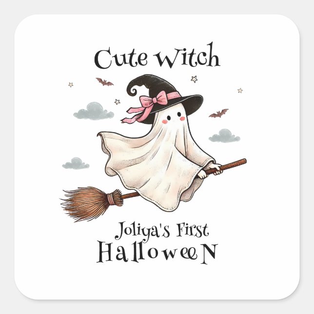 Simple and Elegant Cute witch first Halloween Square Sticker (Front)