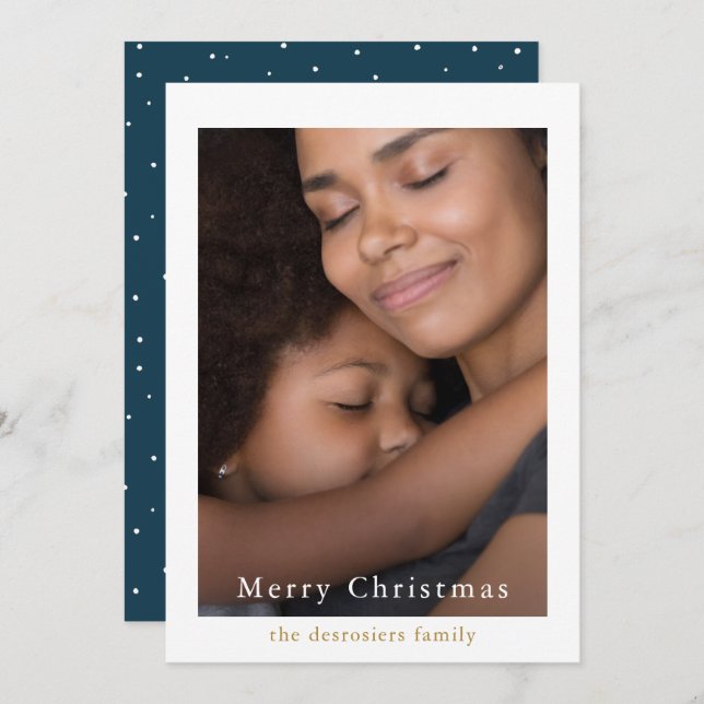 Simple and Elegant Dots Blue Photo Holiday Card (Front/Back)