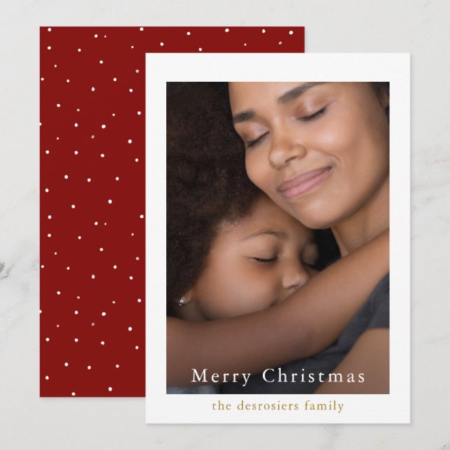 Simple and Elegant Dots Red Photo Holiday Card (Front/Back)