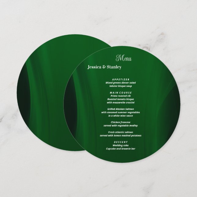 Simple and elegant Emerald green wedding  Menu (Front/Back)