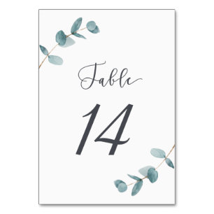 Simple and Elegant Eucalyptus Leaves Calligraphy Table Number