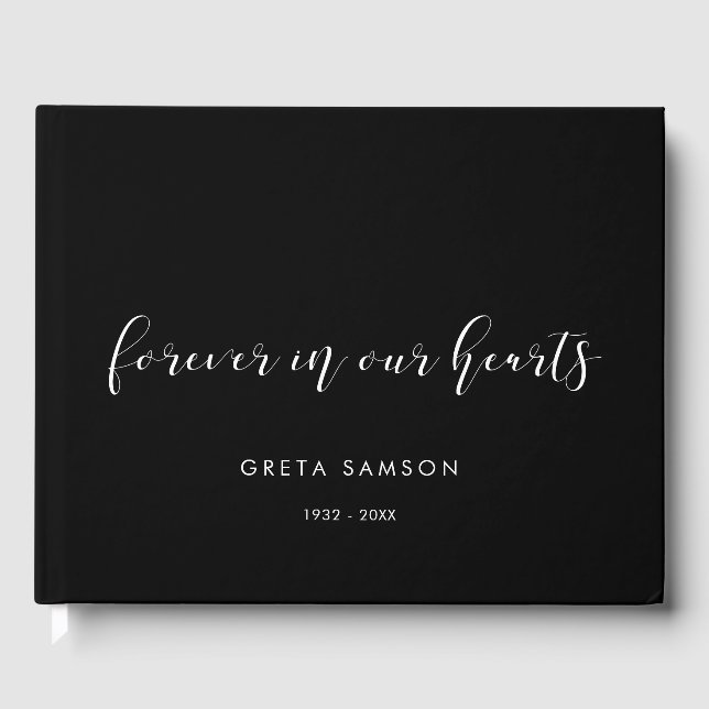 Simple and elegant Forever in our hearts funeral Guest Book (Front)