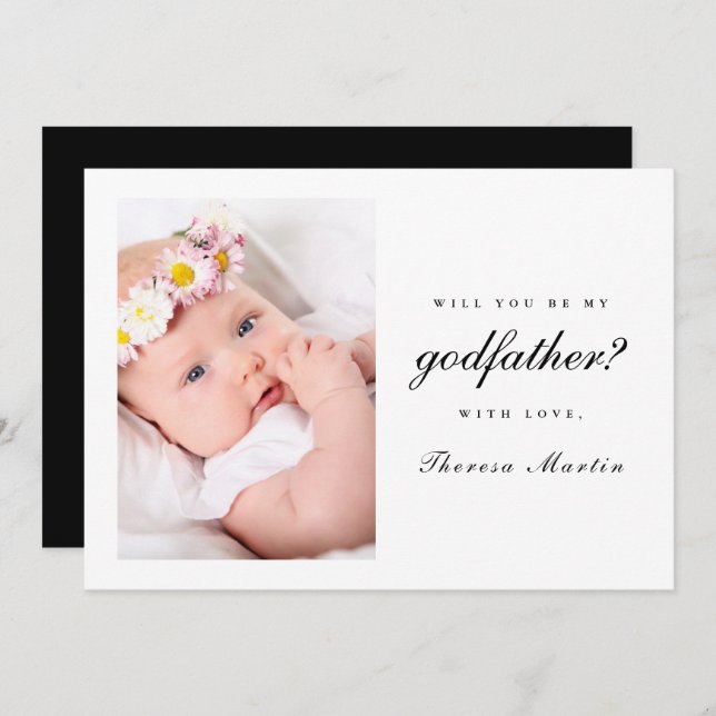 Simple and Elegant Godfather Proposal Photo Black Invitation (Front/Back)