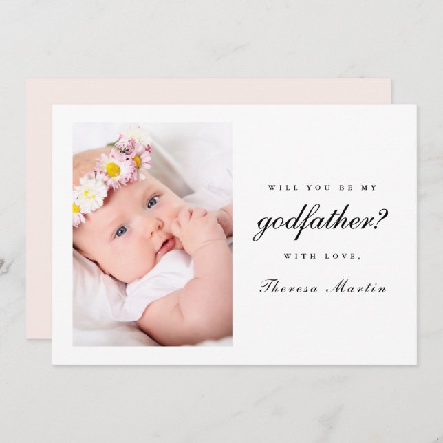 Simple and Elegant Godfather Proposal Photo Pink Invitation (Front/Back)