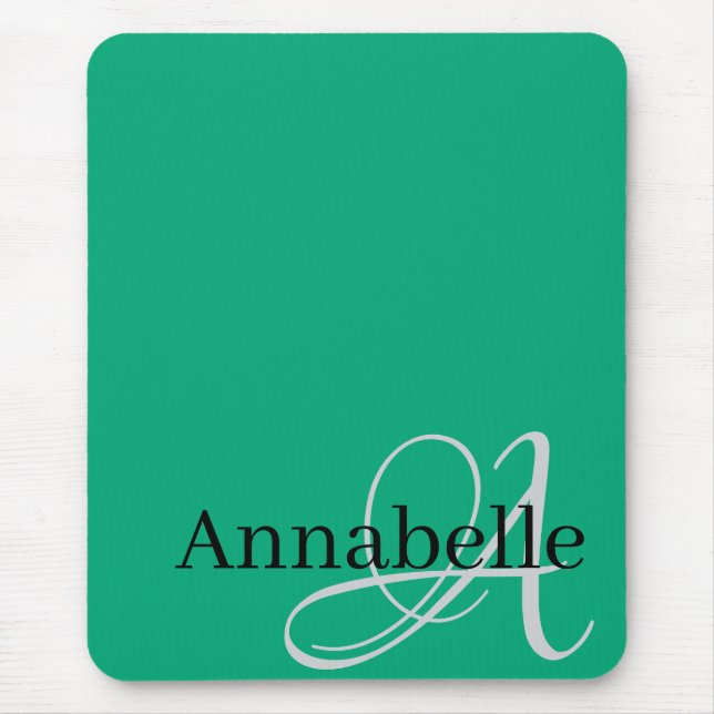 Simple and Elegant green Monogram and Name  Mouse Mat (Front)