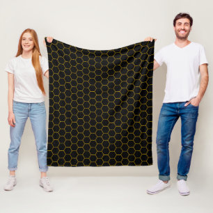 Simple and elegant honeycomb pattern black yellow fleece blanket