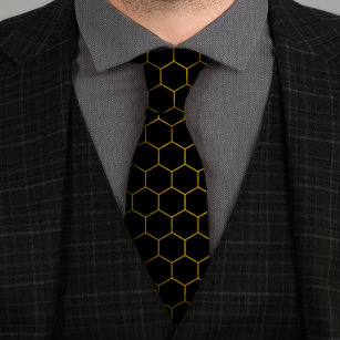 Simple and elegant honeycomb pattern black yellow tie