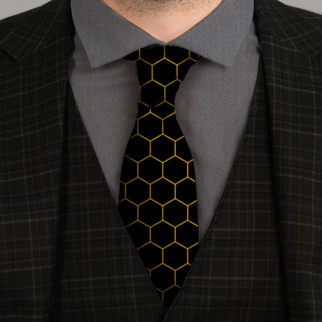Simple and elegant honeycomb pattern black yellow tie (Creator Uploaded)