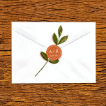 Simple and elegant initials burnt orange wedding c classic round sticker<br><div class="desc">Simple and elegant initials burnt orange and white wedding envelope seal round stickert. It displays your initials in a script font on orange. It is part of our "Orange flowers" wedding suite. You can change background color to meet your needs.</div>