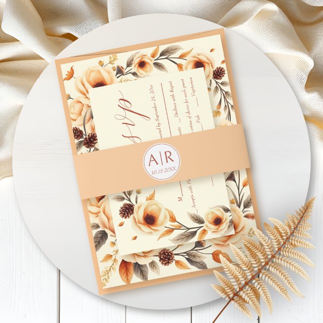 Simple and elegant initials peach wedding invitation belly band (Creator Uploaded)