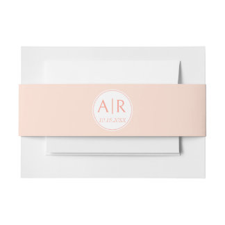 Simple and elegant initials pink wedding invitation belly band