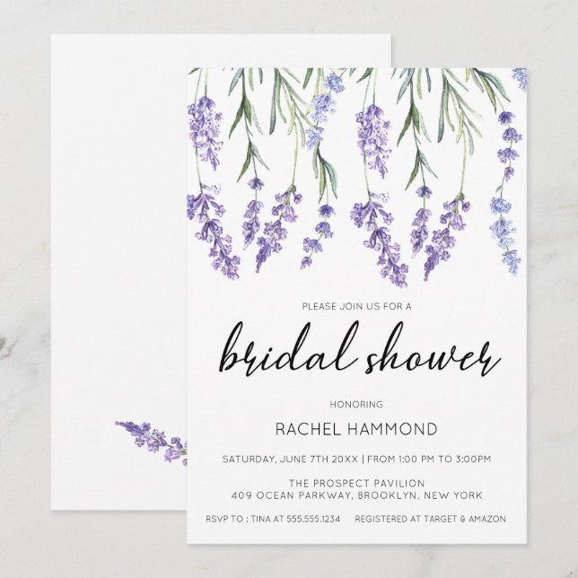 Simple and Elegant Lavender Bridal Shower Invitation (Front/Back)