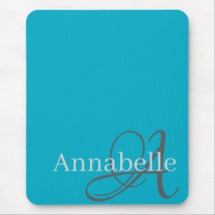 Simple and Elegant light blue Monogram and Name Mouse Mat