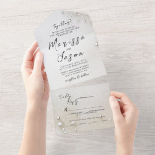 Simple and Elegant Pearls Wedding All In One Invitation