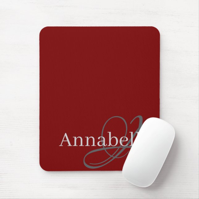 Simple and Elegant Red Monogram and Name  Mouse Mat (With Mouse)