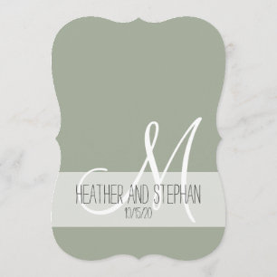 Simple and Elegant Sage Green Black White Monogram Invitation