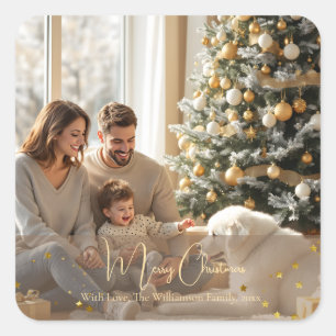 Simple and Elegant Script Photo Merry Christmas Square Sticker