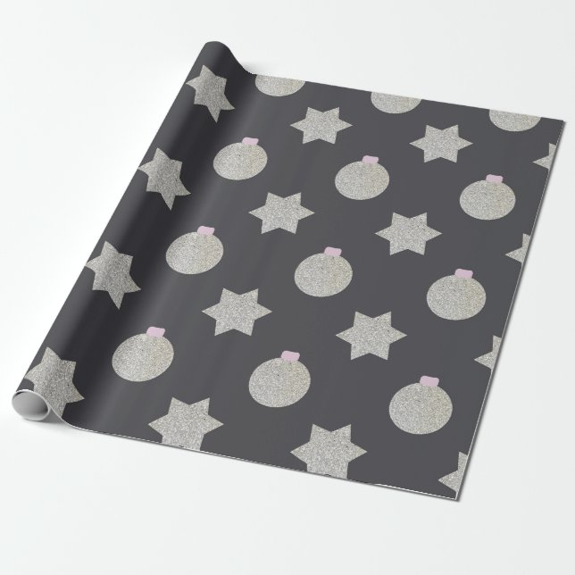 Simple and Elegant Stars and Ornaments Wrapping Paper (Unrolled)