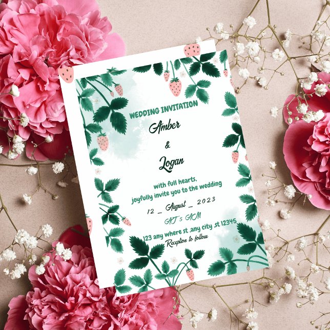 Simple and elegant strawberry wedding invitation (Creator Uploaded)