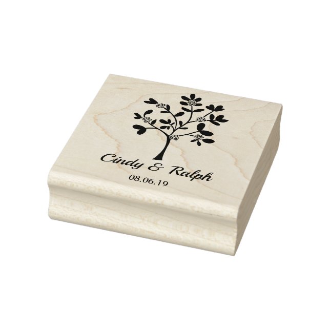 Simple and Elegant Tree with Roses and Leaves Rubber Stamp (Stamp)