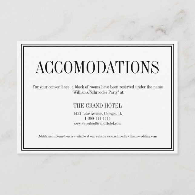 Simple and Elegant Wedding Accommodations Card (Front)