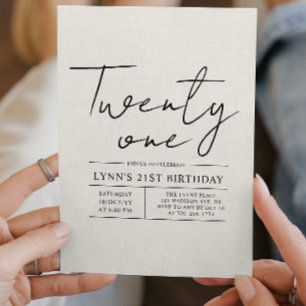 Simple and elegant white canva 21st birthday party invitation