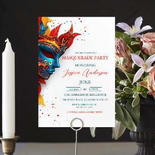 simple and elegant white Masquerade Party Birthday Invitation