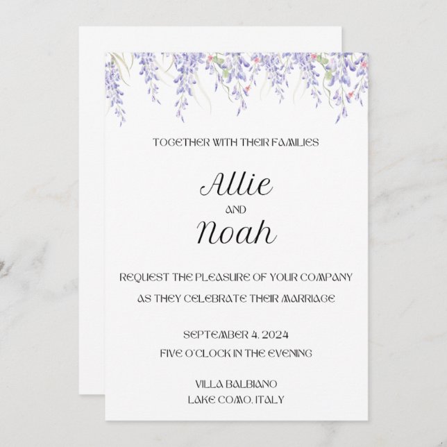Simple and elegant white wedding invitation card (Front/Back)