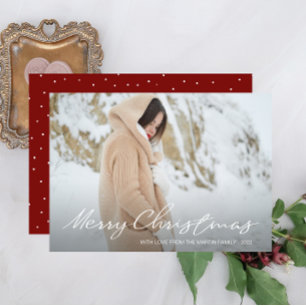 Simple and Festive Dots Merry Christmas Photo Red Holiday Card