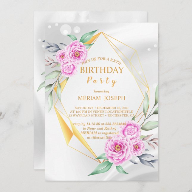 Simple and fresh colourful flowers  Birthday Invitation (Front/Back)