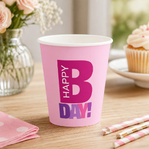 Simple and Fun Pink Happy Bday Paper Cups