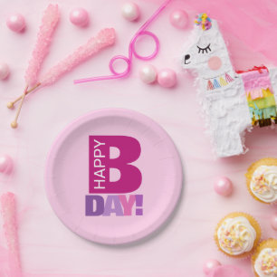 Simple and Fun Pink Happy Bday Paper Plates