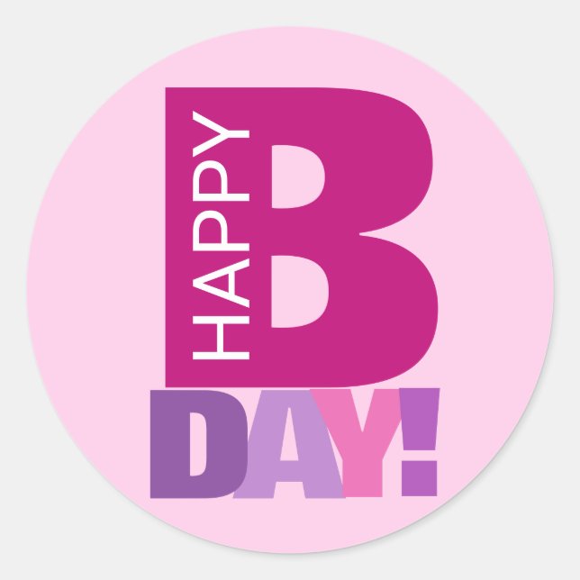 Simple and Fun Pink Happy Bday Round Stickers (Front)