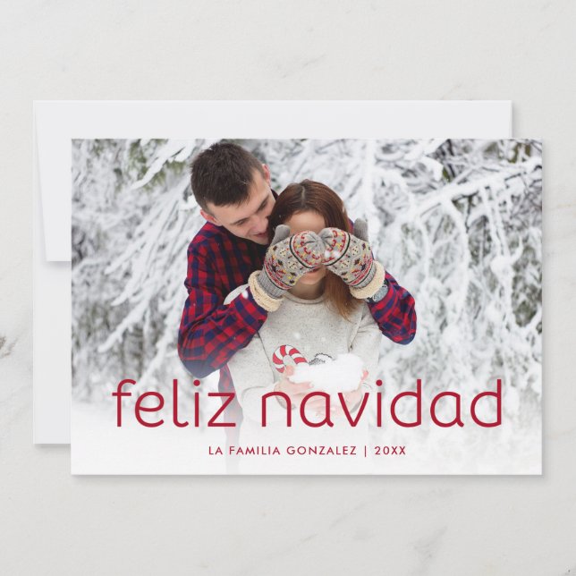 Simple and Fun Red | Feliz Navidad Christmas Photo Holiday Card (Front)