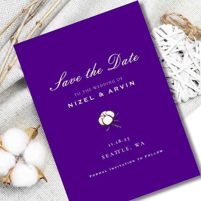 Simple and Minimalist Cotton Dark Purple Save The Date (Creator Uploaded)