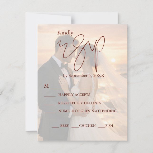 Simple and Minimalist Romantic Sunset Beach Vows  RSVP Card (Back)