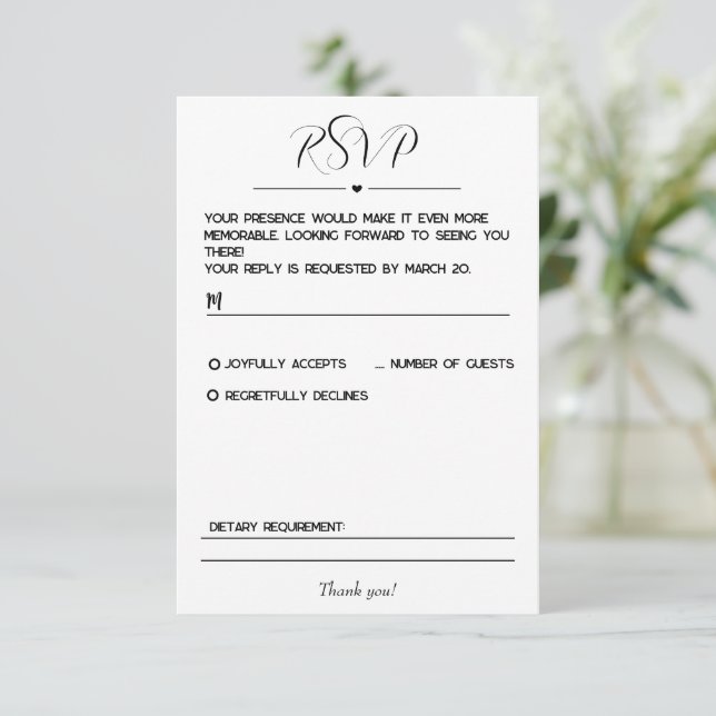 Simple and Minimalist RSVP Card (Standing Front)