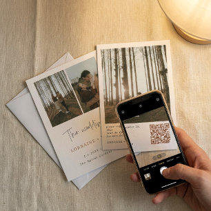 Simple and modern 3 photo QR code wedding Invitation