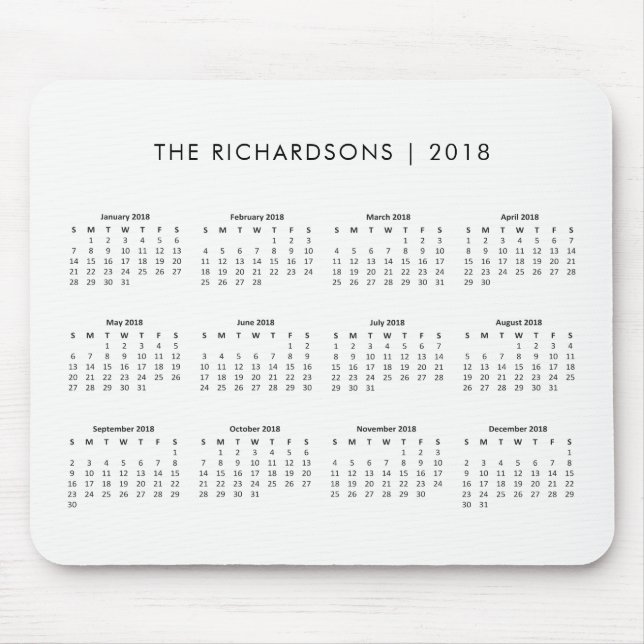 Simple and Modern Black and White 2018 Calendar Mouse Mat (Front)