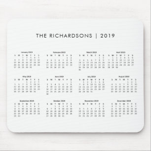 Simple and Modern Black and White 2019 Calendar Mouse Mat
